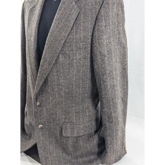 Haggar‎ Tweed Wool Blazer Suit Jacket Brown Double Striped Wool40L 42 Chest